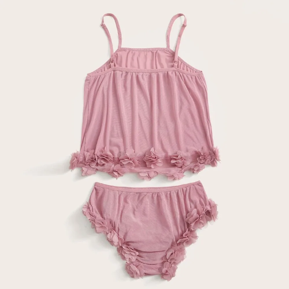 Baju Tidur кружевной отделкой атласный Cami с шортами PJ набор летние сексуальные пижамы для женщин без рукавов пижамы дамы Loungewear