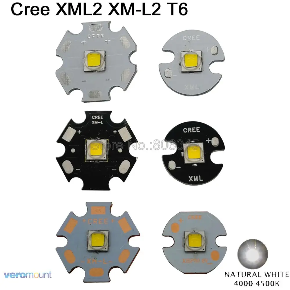 

Cree XLamp XM-L2 XML2 T6 10W Neutral White 4500K High Power LED Light Emitter Bead for flashlight 16mm or 20mm Black / White PCB