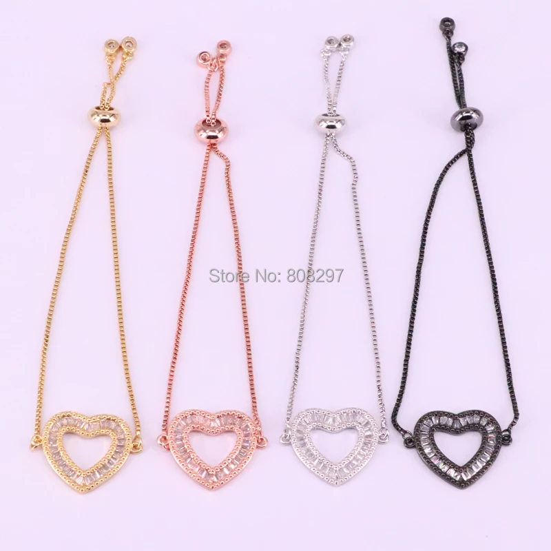 

New 10Pcs Mixed Color Micro Pave Zircon Heart Charms Bracelets Fashion Women Jewelry