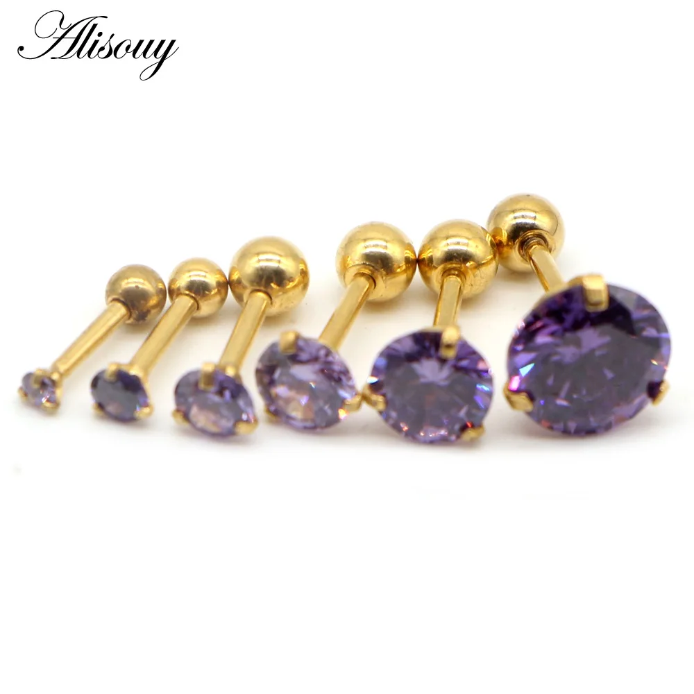 Gold Purple CZ Alisouy 1 шт. 16 г 2-8 мм круглый прозрачный розовый фиолетовый кристалл уха ювелирные изделия пирсинг сталь пирсинг хряща уха пробки тела ювелирные изделия - Окраска металла: Gold Purple CZ