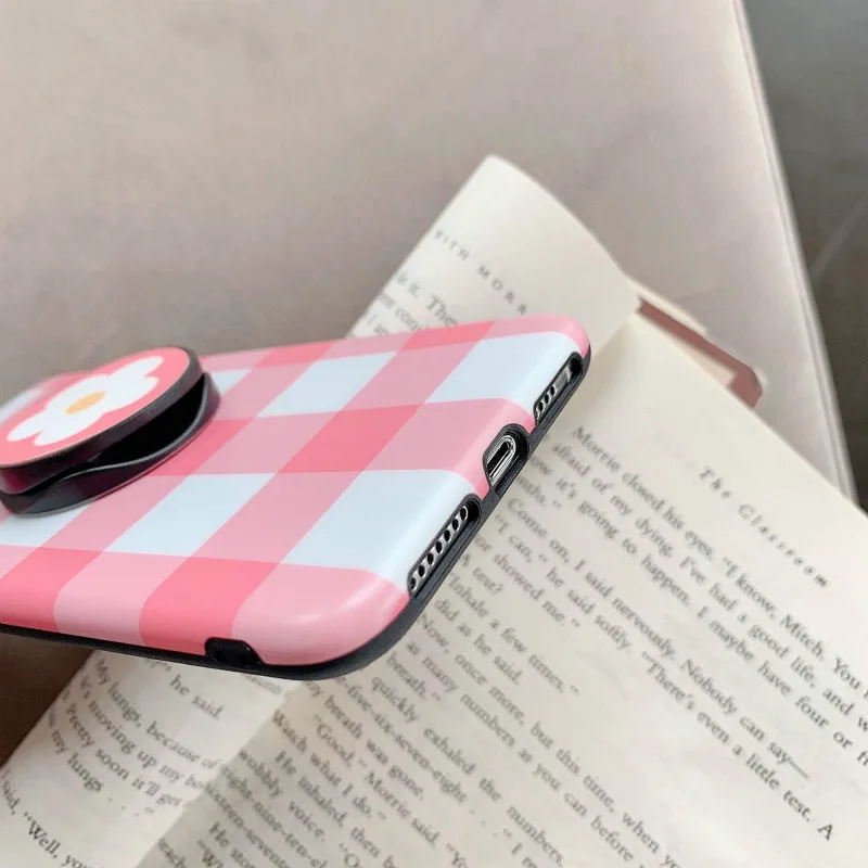 POBLU Cute Flower Floral Case For iphone XR XS Max Fashion Lattice Kickstand TPU Soft Back Phone Cover 6s 7 8 Plus |