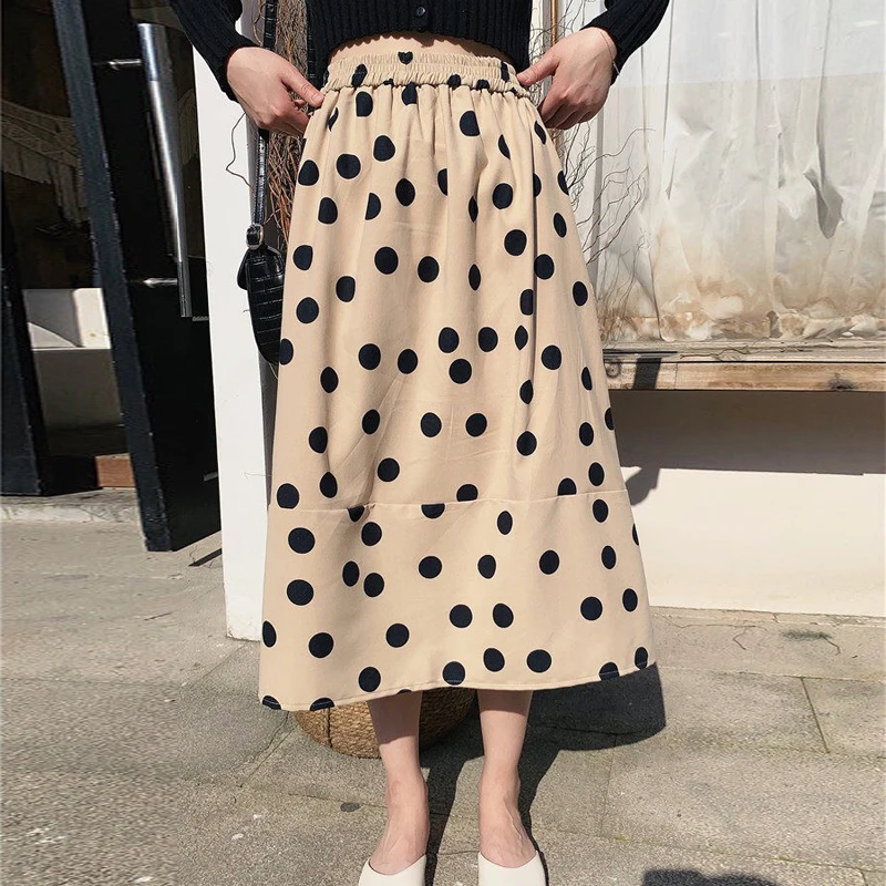 2019 Новая летняя Осенняя модная женская юбка миди до колена элегантная в горошек с