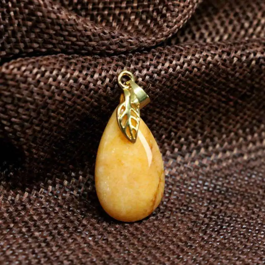 Bohemia style 15*25mm yellow jades stone waterdrop drop pendant high quality chalcedony gold-color fashion women jewelry B1867 | Украшения