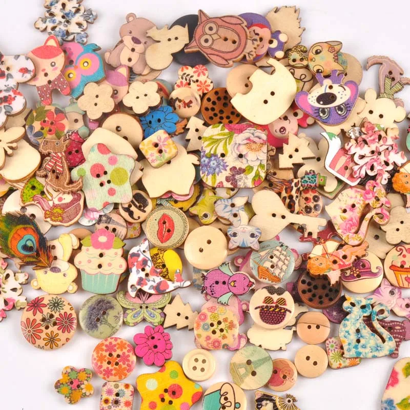Mixed vintage Painting Wooden decorative Buttons For Sewing clothing Scrapbooking Crafts home decor 15-35mm MT1893 | Дом и сад