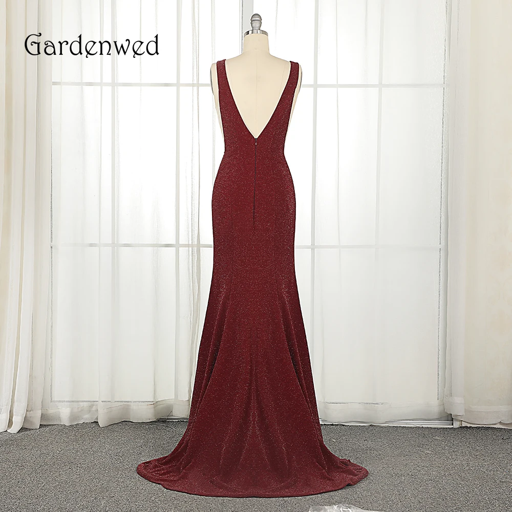 Садовое бордовое вечернее платье простой стиль v-образный вырез длинное Русалка