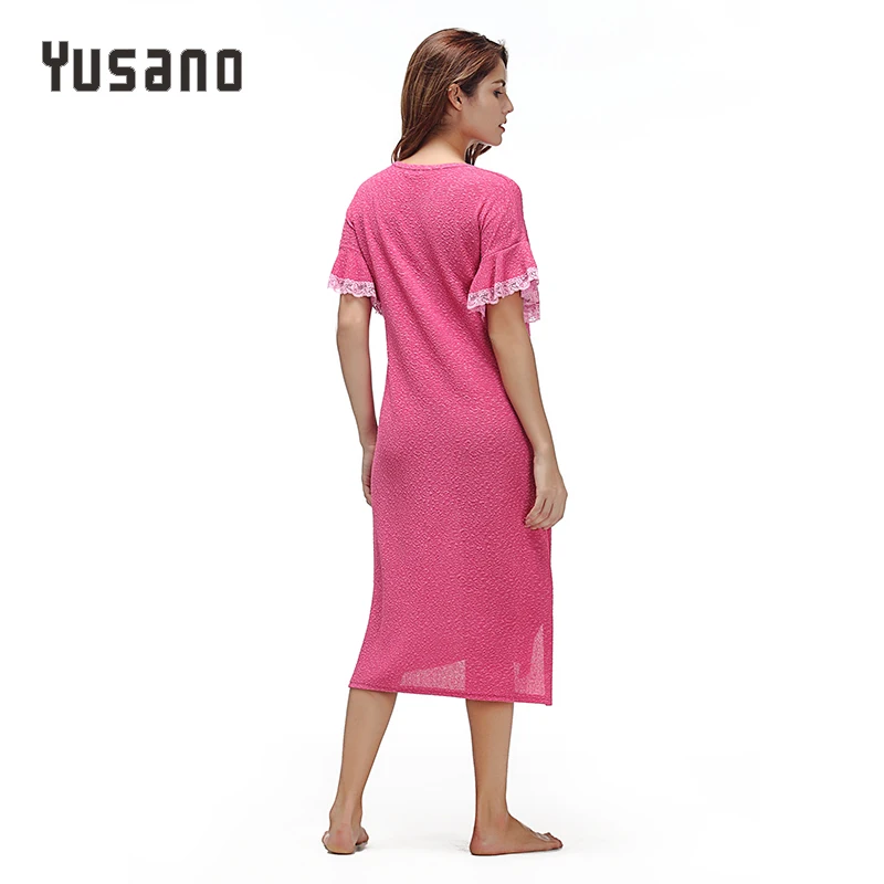 Yusano Sleepwear Dress Women Nightgowns Long Short Sleeve Lace Nightshirts Plus Size Loose Nightwear Casual Homewear Clothes|sleeping dress