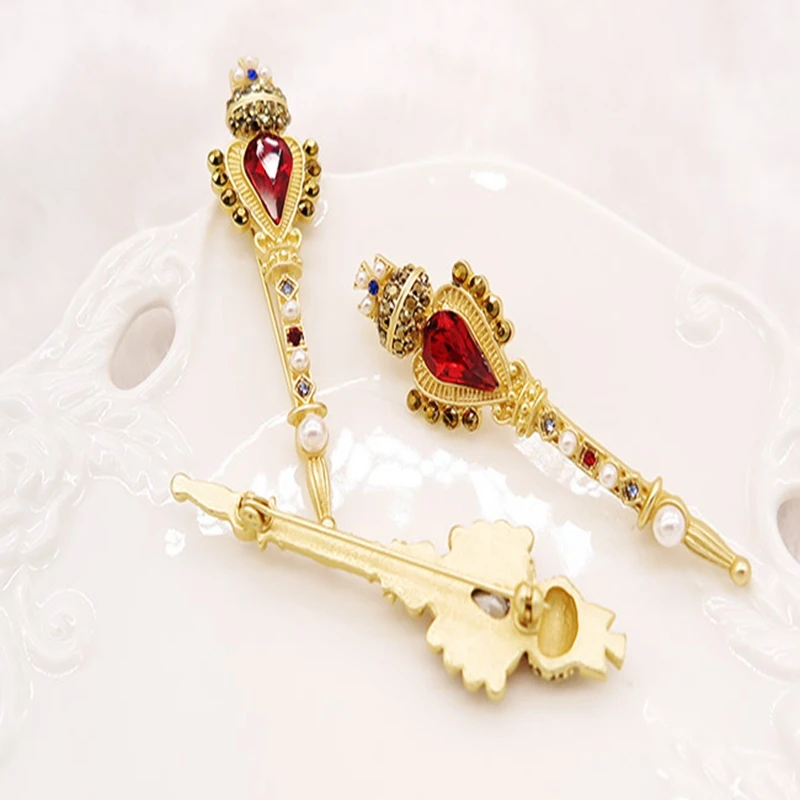 Baroque style restoring ancient ways crown cross little magic wand brooch | Украшения и аксессуары