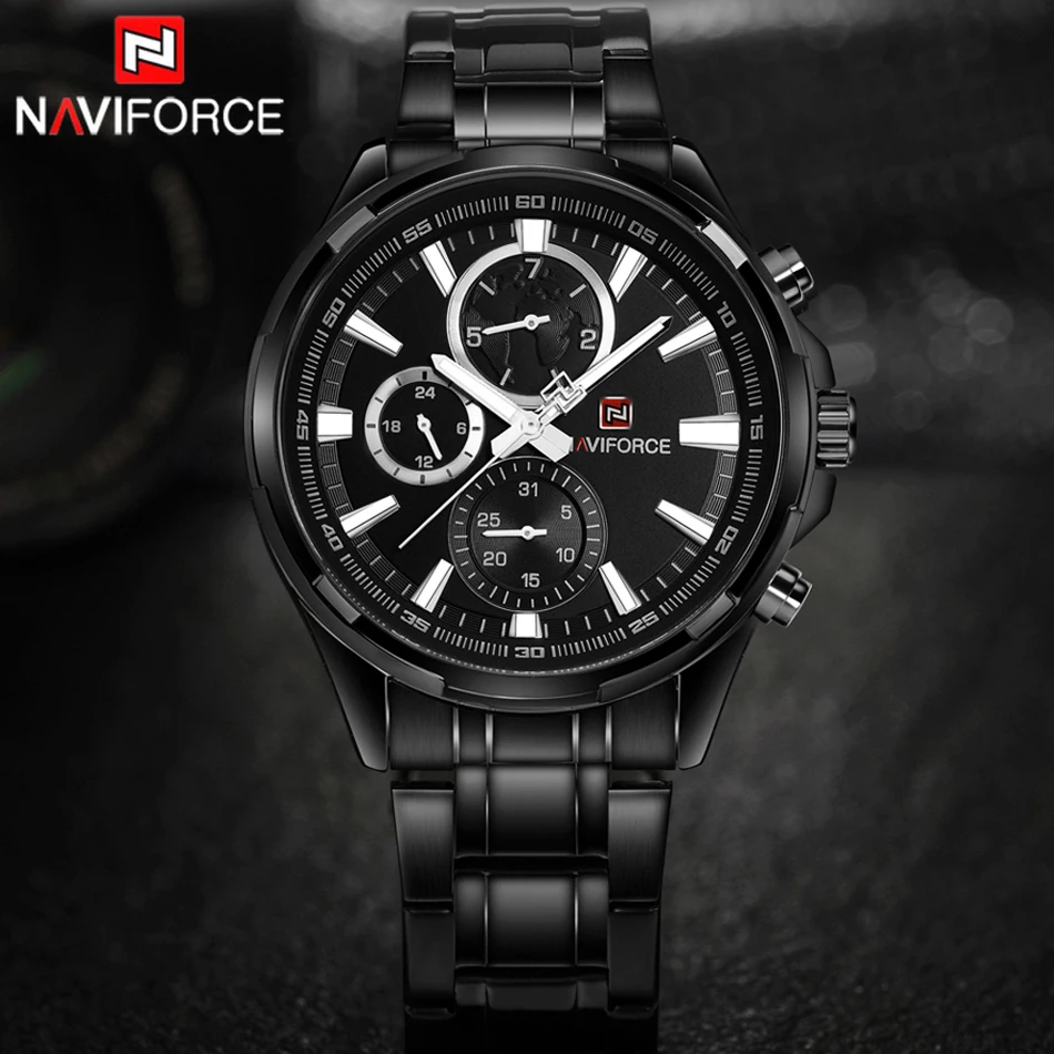 Часы с хронографом, мужские кварцевые часы NAVIFORCE, роскошные спортивные часы, золотые стальные часы, водонепроницаемые часы, наручные часы reloj hombre