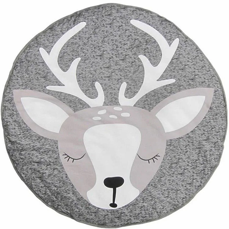 Deer 1 шт., 90*90 см, мягкие коврики для новорожденных, хлопок, одеяло для ползания, игр на открытом воздухе, круглые ковры для детской комнаты с мультяшными животными - Цвет: Deer