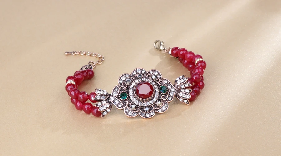 Kinel Boho Хрустальный цветок Парные браслеты ювелирные украшения Модные античные золото красный натуральный камень свадебный браслет свадебные вечерние подарок Лидер продаж