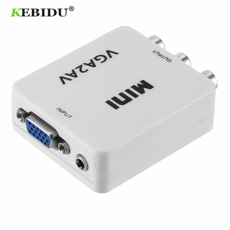 KEBIDU HD Mini VGA в AV RCA аудио конвертер VGA2AV/CVBS адаптер с 3,5 мм для ПК к телевизору HD компьютер к ТВ VGA в AV конвертер