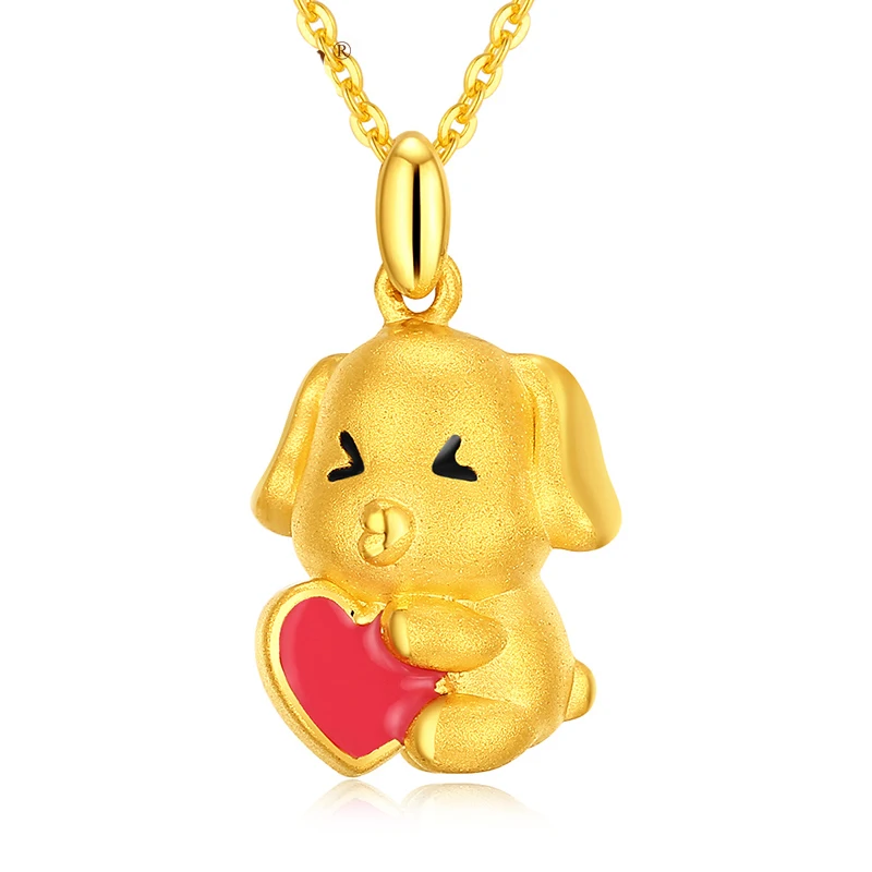

New Arrival Pure 999 Yellow Gold 3D Heart Dog Pendant