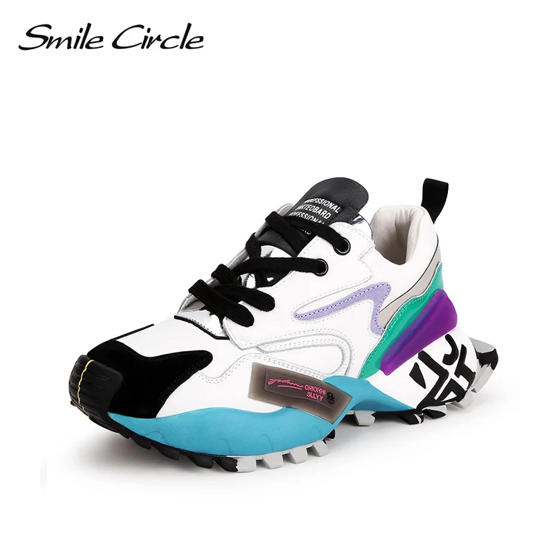 Женские кроссовки на плоской платформе Smile Circle повседневные из натуральной кожи