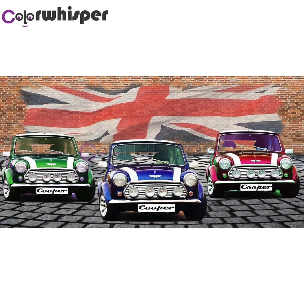 

Diamond Painting Full Square/Round Daimond Painting Vintage Cars with Flag Wall Mosaic Rhinestone Embroidery Painting 155QW