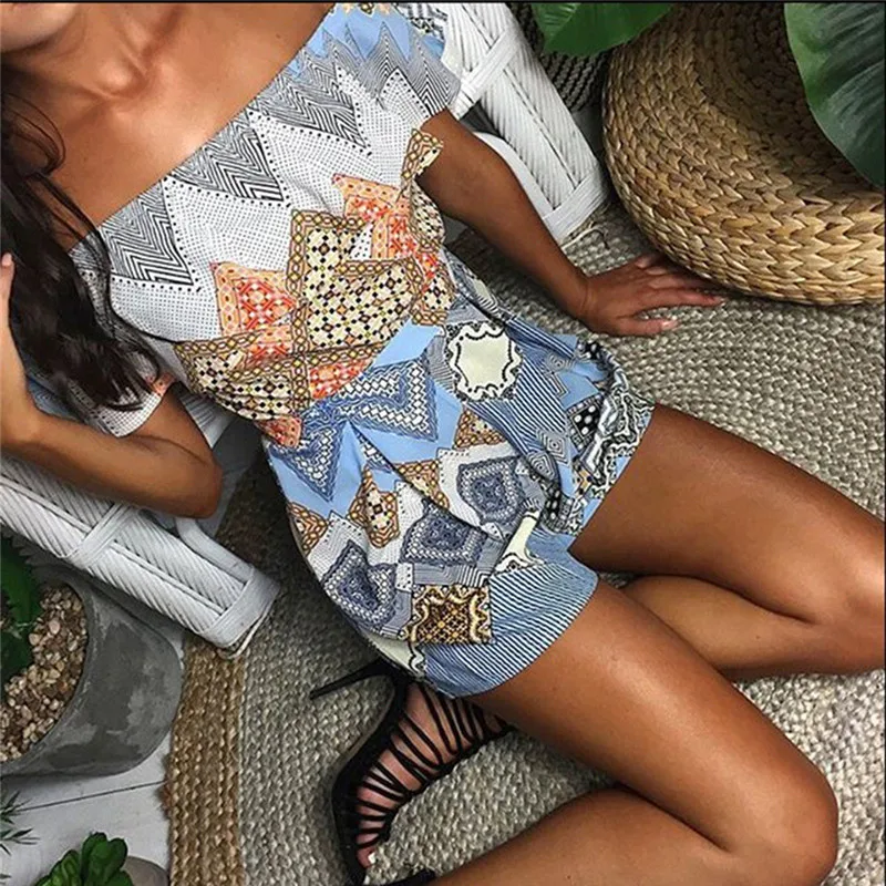 С открытыми плечами Дамы Boho комбинезон шорты женский сексуальные костюмы тела