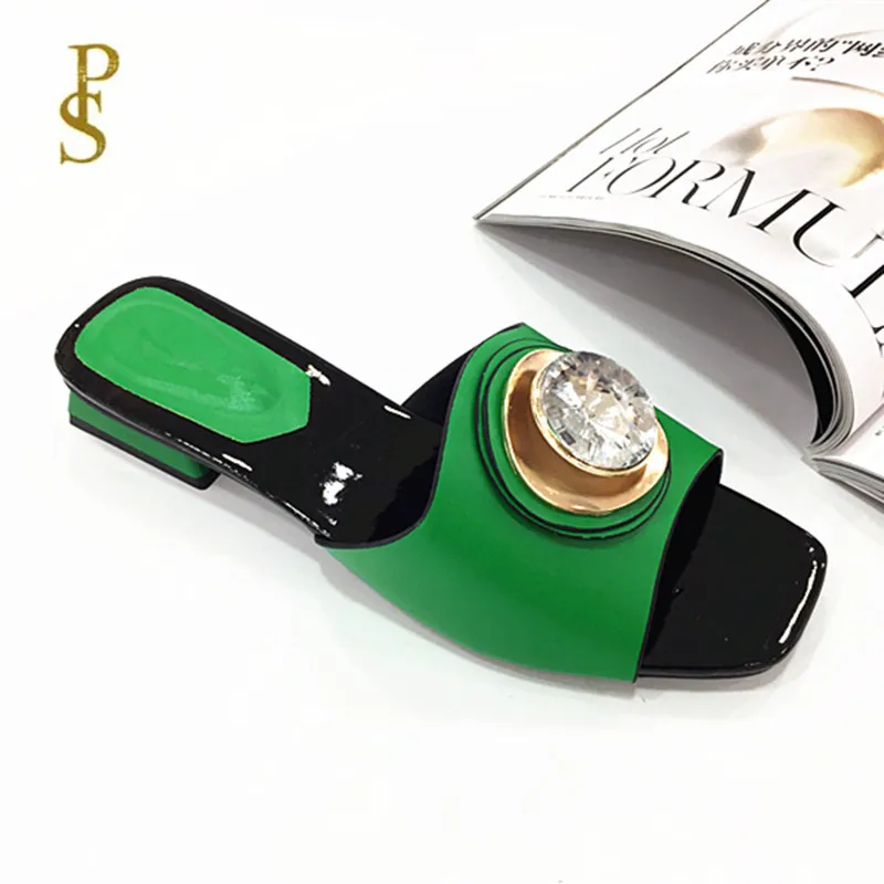 Shoes with big diamonds for women Pretty shiny women's shoes - Цвет: GREEN