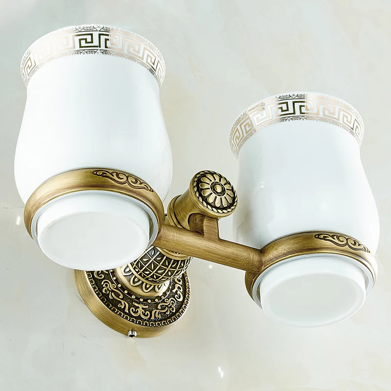 Новый Ванная комната антикварная ванная двойной держатель стакана тамблера