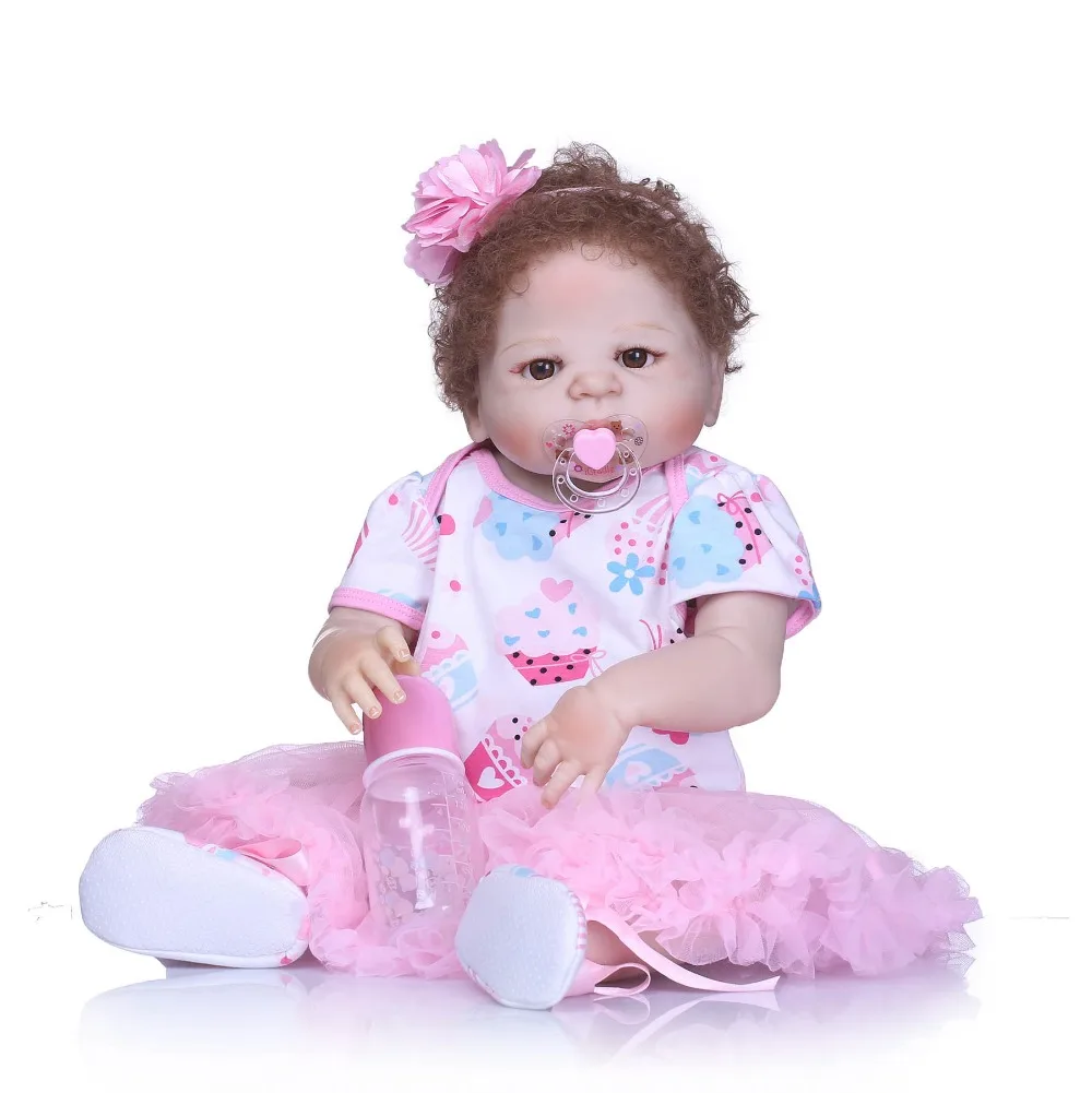 Lifelike Silicone Reborn Baby Menina Newborn Dolls Full Vinyl body Rooted Curly Fiber Hair Kids Playmates and Toys Birthday | Игрушки и