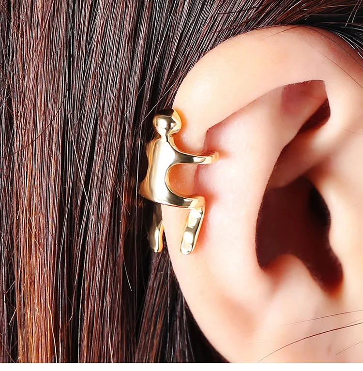 Панковый золотой злодей Виллант Клаймер Клип-серьга женская Личность Маленький человечек Серебряная кость Украшение для ушей для вечеринки и выпускного подарок