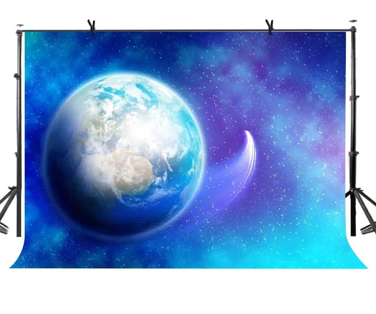 

150x220cm Starry Sky Backdrop Beautiful Blue Earth and Starry Photographic Background for Camera Photo Props