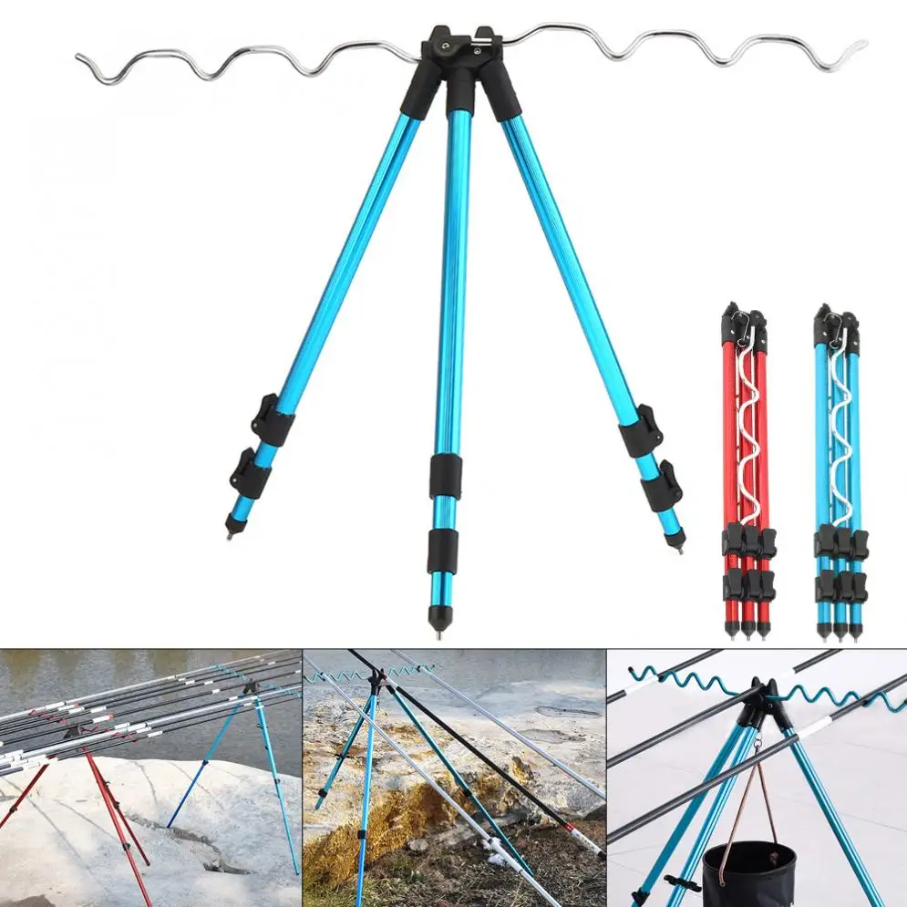 

Aluminum Alloy Telescopic 7 Groove Fishing Rod Holder Collapsible Tripod Stand Sea Fishing Pole Bracket Blue Red Optional