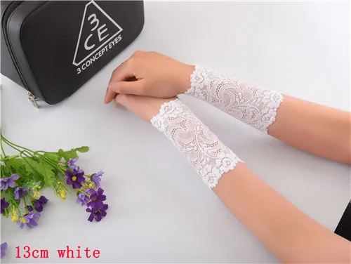 13cm white Женские летние кружевные рукава, черные рукава, женские манжеты на руку, цветочные женские УФ-рукава от солнца, шрам, тату-рукава - Цвет: 13cm white