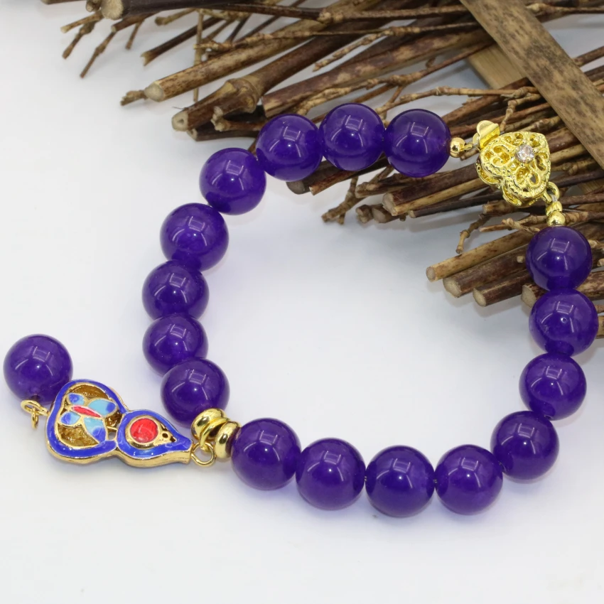 Браслеты из фиолетовых нитей 10 мм женские круглые бусины нефрита