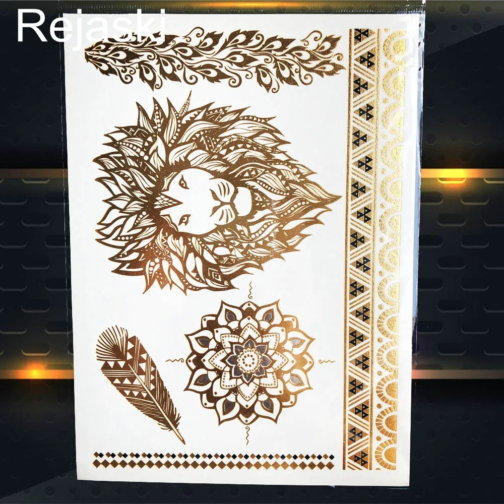 Серьги Henna Mandala золотые металлические наклейки для татуировок девушек рук цепей