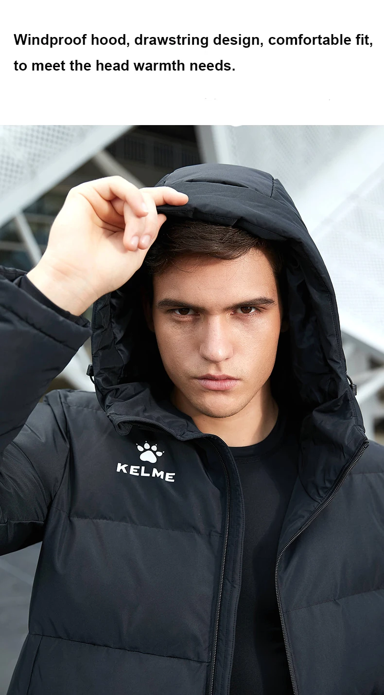 KELME мужская зимняя куртка, длинное однотонное Спортивное тренировочное пальто, мужское пальто, теплое зимнее пальто с хлопковой подкладкой для мужчин и женщин 3881406