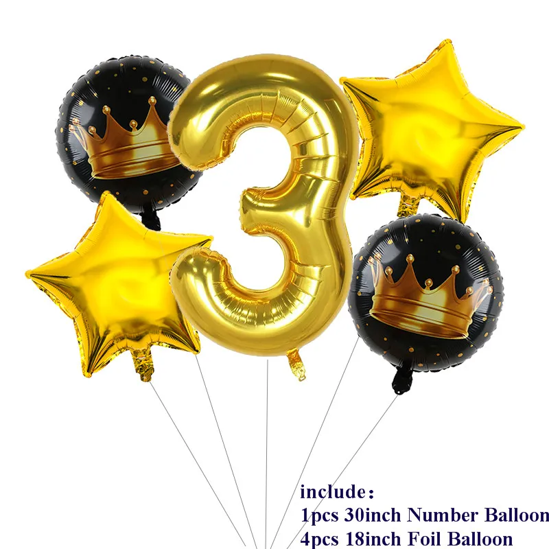 5pcs 30 inch Gold Number Foil Balloons Gold Crown 0-9 Digit Air Ballon Kids Birthday Party Decorations Anniversary Supplies Ball