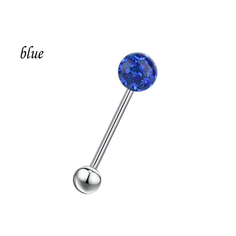 blue 1 шт. хирургическая сталь кристалл язык кольцо шпильки Чешский мяч штанги вибрирующий язык бар пирсинг булавки для унисекс для женщин и мужчин - Окраска металла: blue