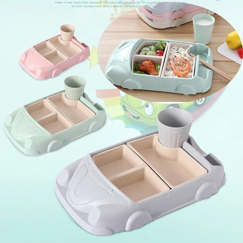 Cartoon Car Children Feeding Bowl Bamboo Silicone Suction Cup Baby Plate Tableware Dishes Food Set | Мать и ребенок