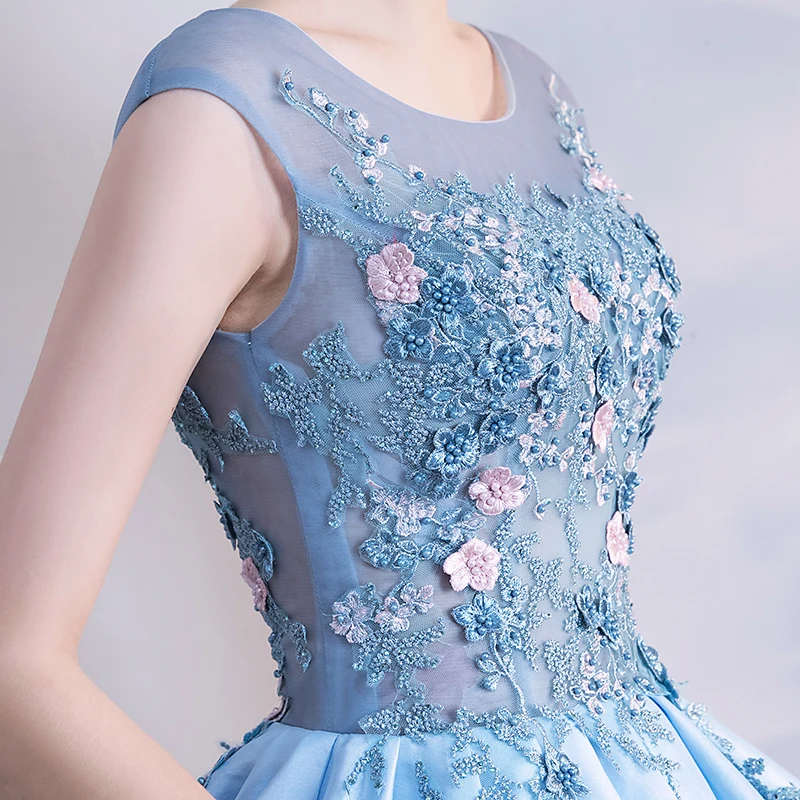 JaneVini Charming Sky Blue Puffy Quinceanera Dresses Plus Size Ball Gown 2019 Scoop Neck Satin Appliques Beaded Sweet 16 Dress | Свадьбы и