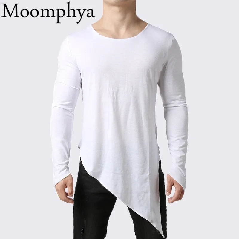 

Moomphya Irregular longline hem men t shirt Extended tail t-shirt men Hip hop streetwear tshirt funny t shirts tee shirt homme