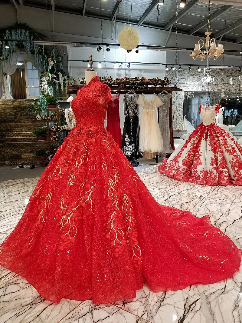 Vestido De Noiva бальное платье с высоким воротом красные свадебные платья 2017 матовое