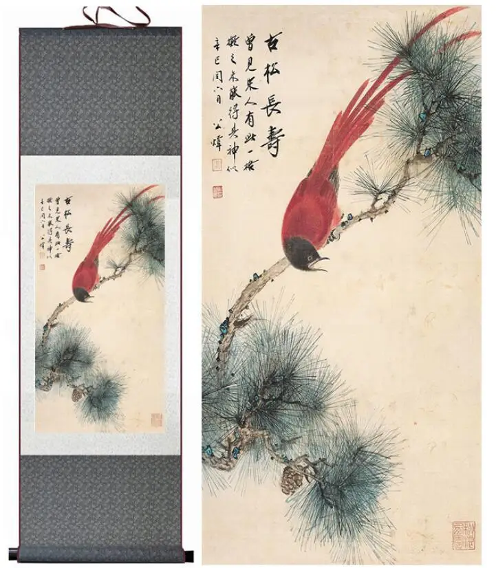 Картина с птицами и цветами, традиционная китайская живопись с рисунками птиц и цветов