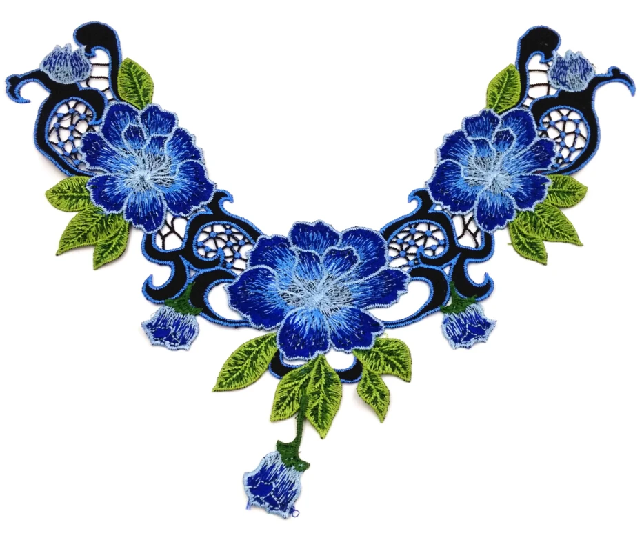 Синяя декоративная кружевная вышивка цветочной вышивки из полиэстера воротник с