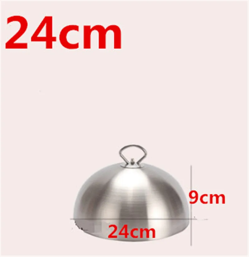 Silver 24xH9cm Крышка из нержавеющей стали, круглая Золотая Крышка для стейка, западный стиль, без магнита, крышка для сковороды, повышающая рост, Корейская Крышка для барбекю, котелок для барбекю - Цвет: Silver 24xH9cm