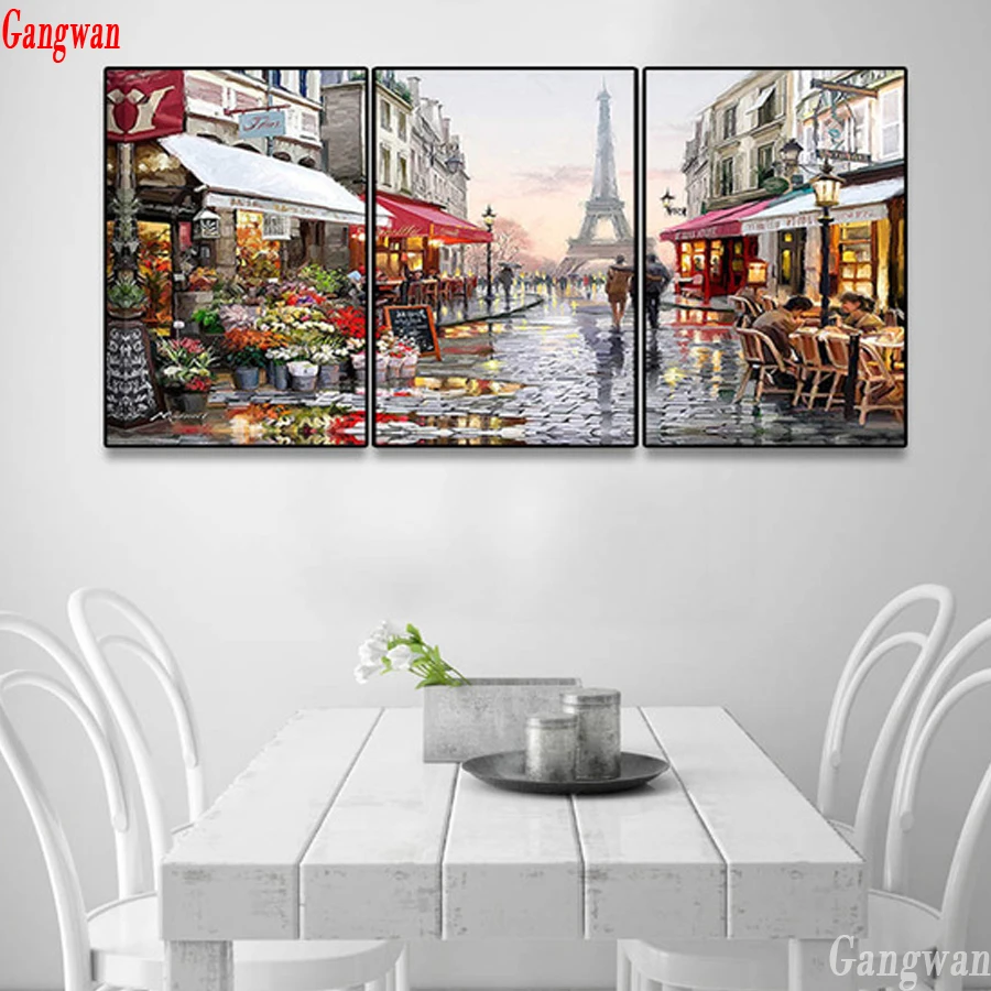 3 Pcs DIY diamond Painting Paris France Tower Diamond Embroidery abstract couple full drill Home Wall decor mosaic street Lover | Дом и сад