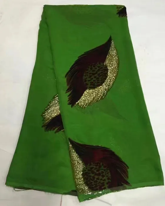 Африканская бархат кружевной ткани в темно-синий с зеленый лист шаблон 5 ярдов/шт