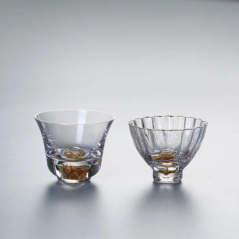 60ml Japanese Style Boutique Thick Crystal Glass Master Cup Gold Foil Teacup Heat-resistant Tea Bowl Kung Fu Sets | Дом и сад