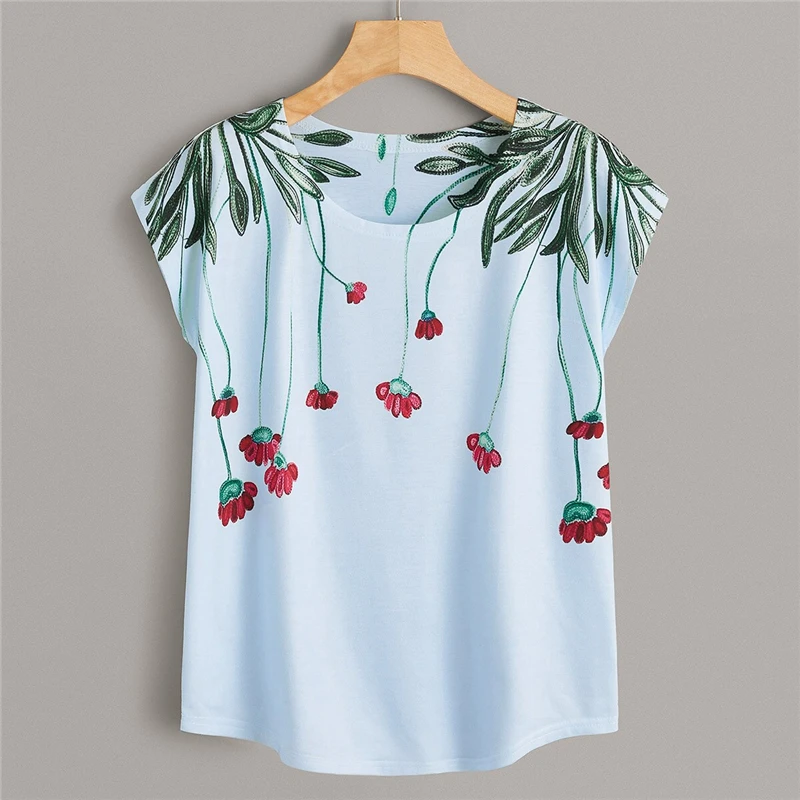 Dotfashion футболка с цветочным принтом женские летние топы повседневная одежда с коротким рукавом для девушек и молодых корейских модных футболок