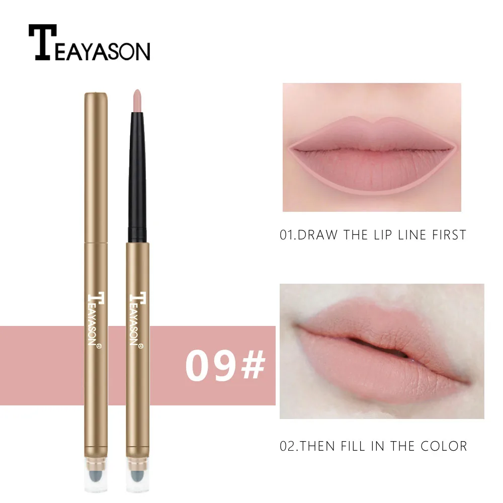 09 Teayason, карандаш для губ, двойная головка, с губкой, матовая губная помада, водостойкая, долговечная, сексуальная, красная, телесная, ручка для губ, AM070 - Цвет: 09