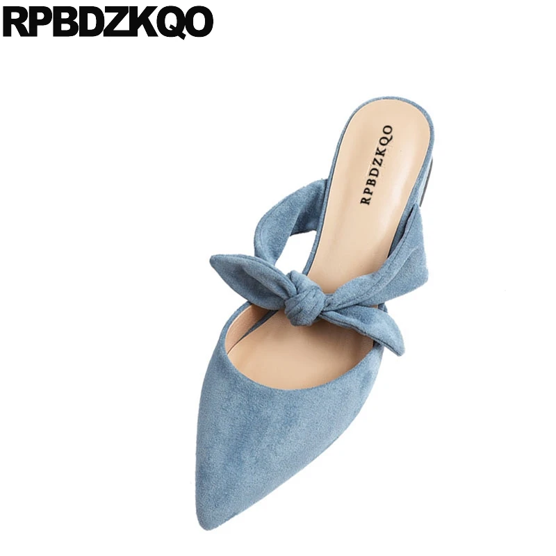 Мюли женские замшевые с закрытым носком желтые босоножки без застежек