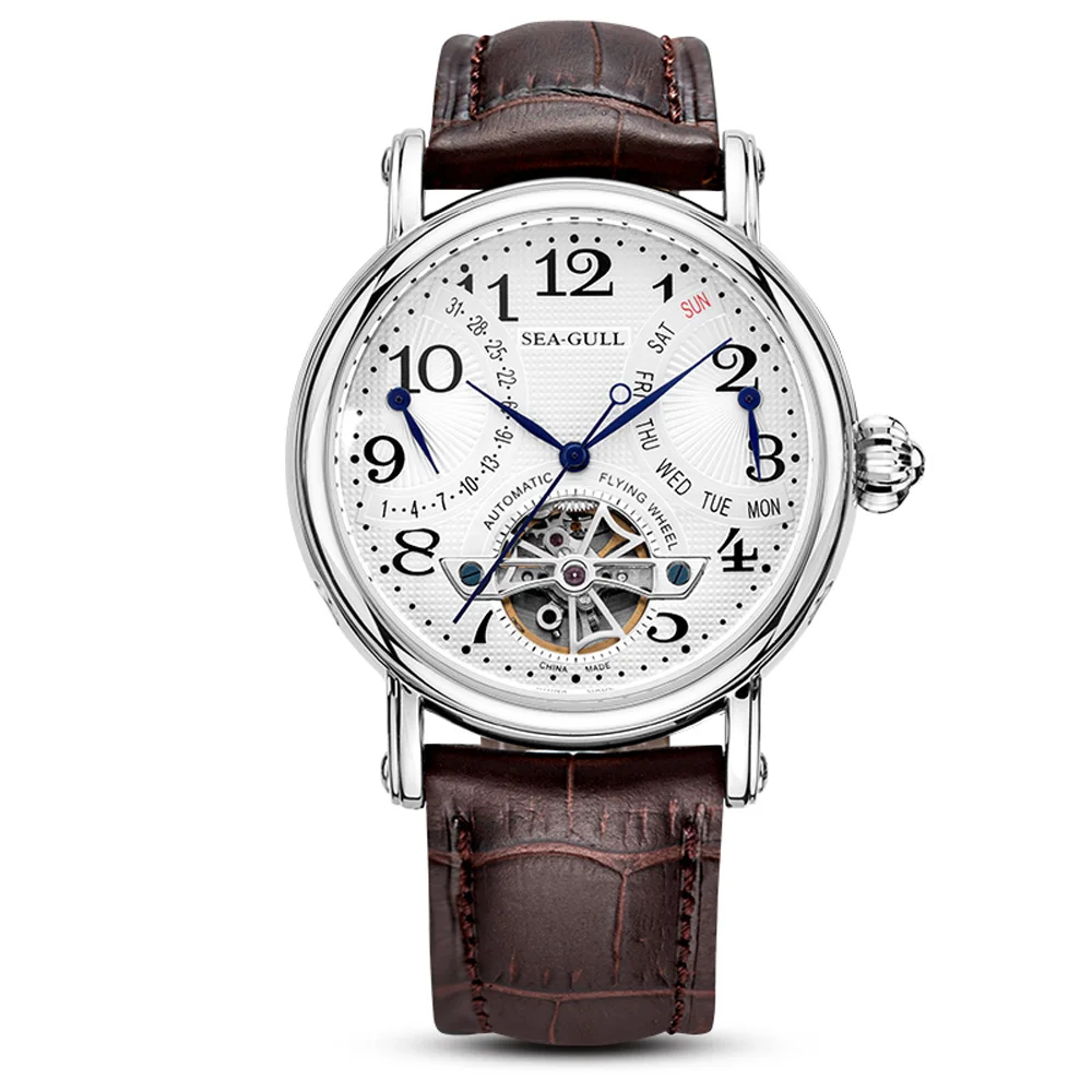 m171s brown band Sea-gull мужские часы m171s дата и неделя маховик дисплей Механические Мужские часы с Чайкой M171S - Цвет: m171s brown band