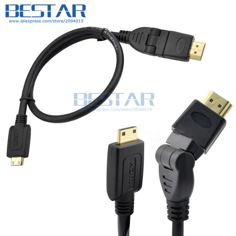 (100 шт./лот) Mini HDMI до 360 градусов поворотный Регулируемый Угловой кабель C к типа A