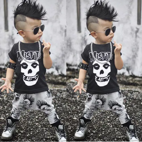 MISFITS Toddler Baby Boys Kids Skeleton Print Short Sleeve T-Shirt Tops Long Pants 2017 New Summer Clothes Outfits Gentleman Set | Детская