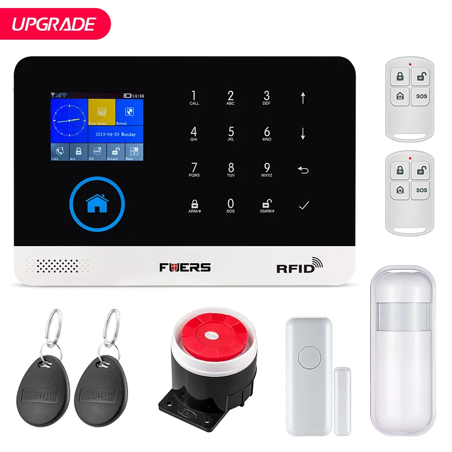 Kit2 FUERS обновление PG103 wifi GPRS GSM домашняя система охранной сигнализации приложение управление Вспышка Сирена датчик дыма PIR детектор движения набор RFID - Цвет: Kit2