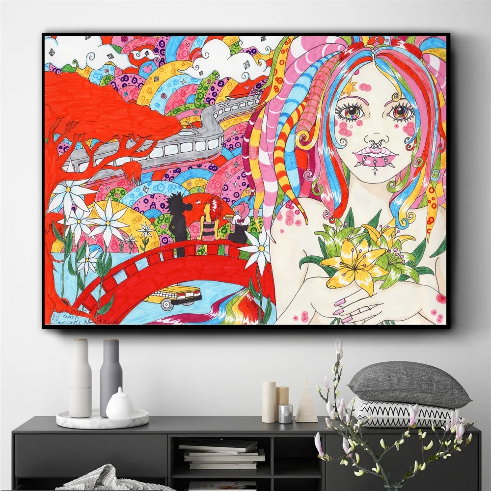 Psychedelic абстрактные женские лица холст печать Современная живопись плакаты