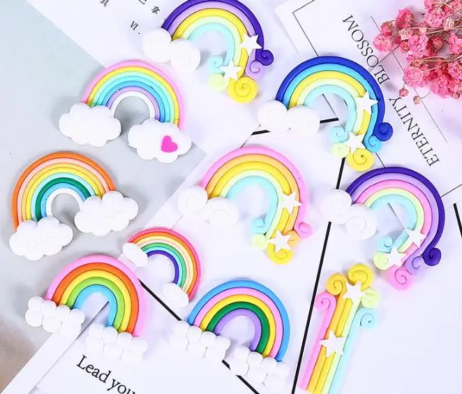 Fiyat Toptan 500 Adet Yüksek Kaliteli Güzellik Kawaii Spiral Gökkuşağı Bulutlar şeker Polimer Kil Cabochons Flatback DIY Dekorasyon Için